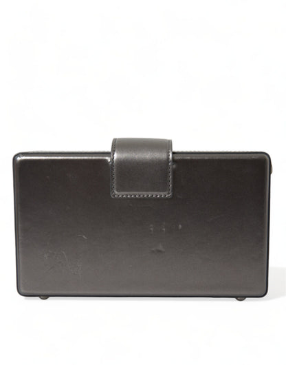 Dolce & Gabbana Steel Gray Leather Box Shape Shoulder Gold DG Logo Plaque Bag