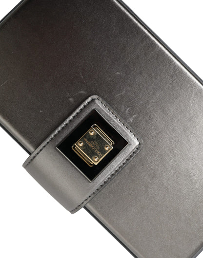 Dolce & Gabbana Steel Gray Leather Box Shape Shoulder Gold DG Logo Plaque Bag