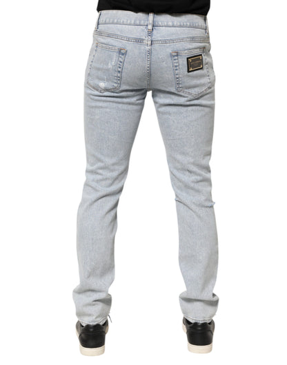 Dolce & Gabbana Light Blue Distressed Slim Fit Ripped Denim Jeans
