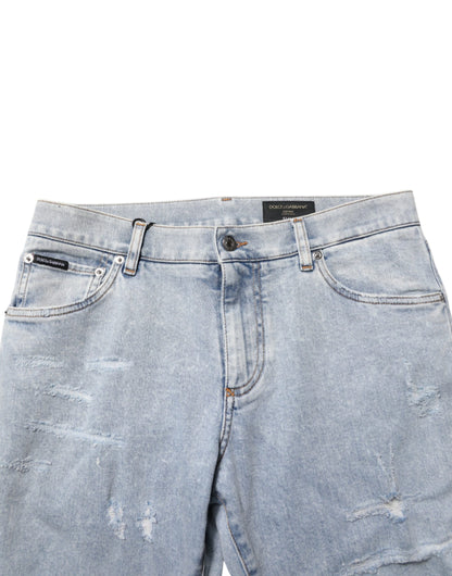 Dolce & Gabbana Light Blue Distressed Slim Fit Ripped Denim Jeans