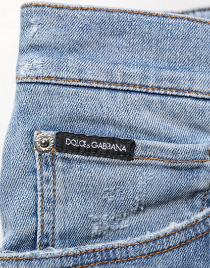 Dolce & Gabbana Blue Tattered Slim Fit Cotton Denim Jeans