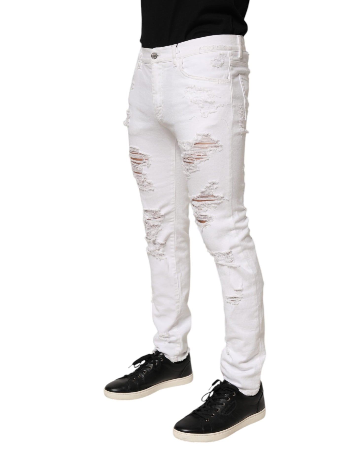 Dolce & Gabbana White Distressed Ripped Denim Trouser Jeans