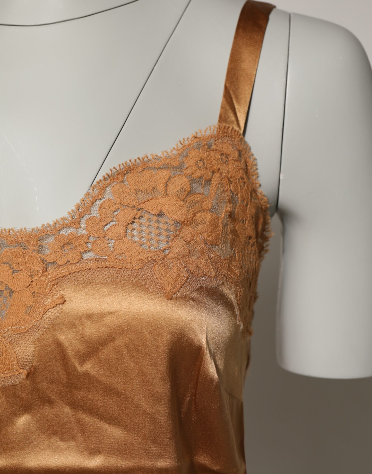 Dolce & Gabbana Brown Floral Lace Silk Satin Tank Lingerie Underwear