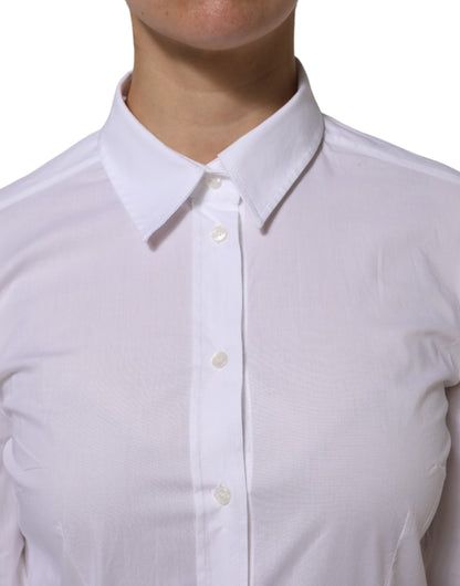 Dolce & Gabbana White Cotton Collared Dress Formal Shirt Top