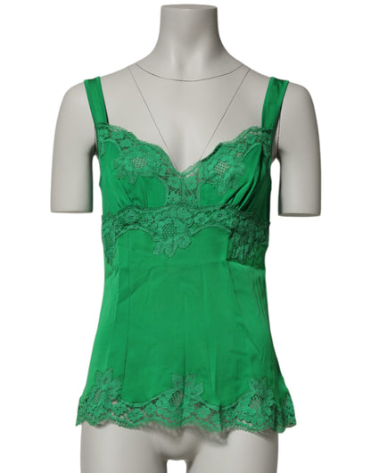 Dolce & Gabbana Green Floral Lace Tank Lingerie Top Underwear