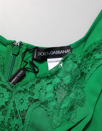 Dolce & Gabbana Green Floral Lace Tank Lingerie Top Underwear