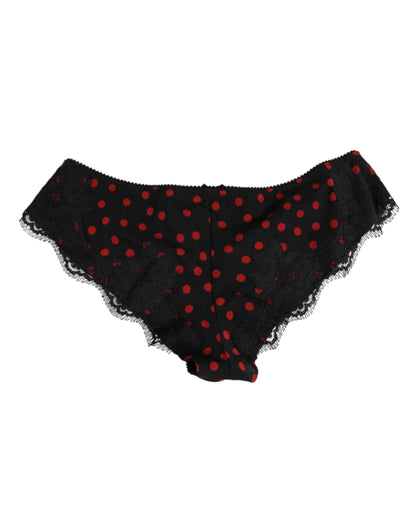 Dolce & Gabbana Black Polka Dotted Silk Low Waist Panty Underwear