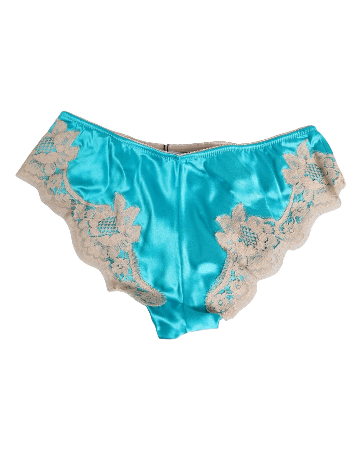 Dolce & Gabbana Blue Silk Satin Floral Lace Trim New Slip Underwear