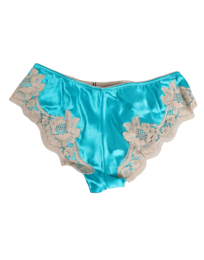 Dolce & Gabbana Blue Silk Satin Floral Lace Trim New Slip Underwear