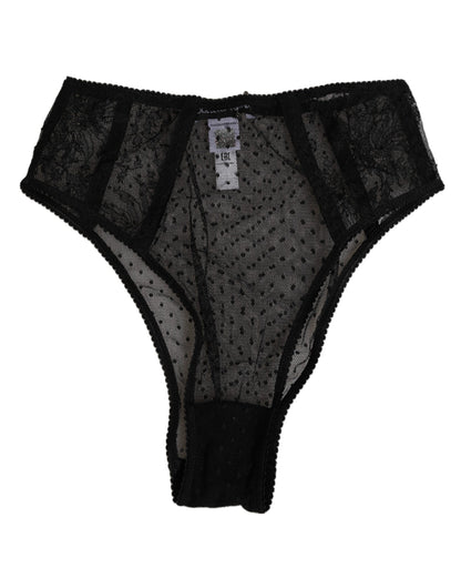 Dolce & Gabbana Black Lace Polka Dot Mesh High Waist Underwear