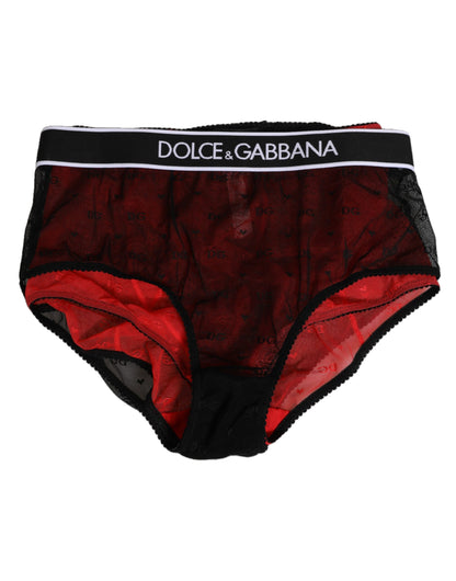 Dolce & Gabbana Black Red Nylon High Waist Girdle Underwear