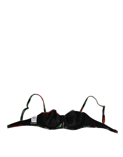 Dolce & Gabbana Black Floral Nylon Padded Balconnet Bra Underwear