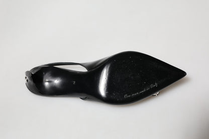 Dolce & Gabbana Black Patent Leather Crystal Slingback Shoes