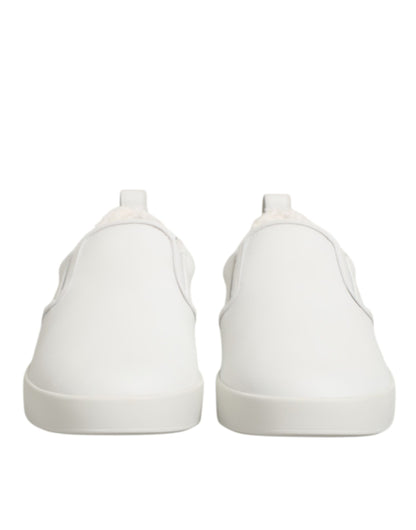 Dolce & Gabbana White Leather Low Top Slip On Sneakers Shoes