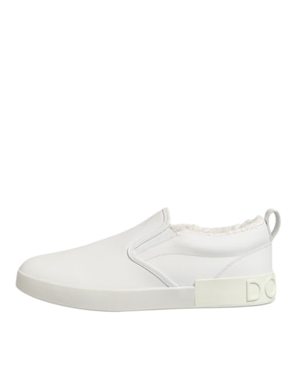 Dolce & Gabbana White Leather Low Top Slip On Sneakers Shoes