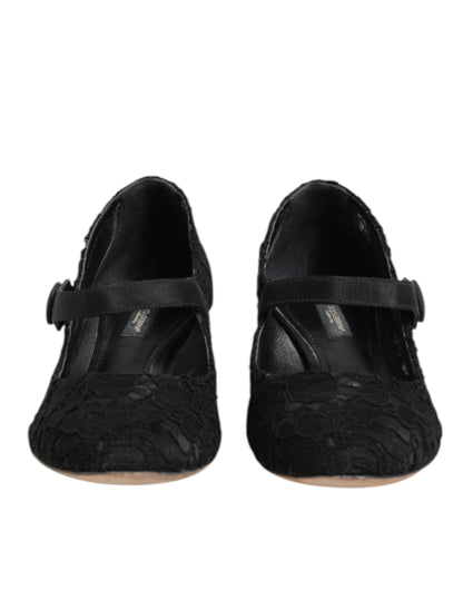 Dolce & Gabbana Black Vally Taormina Floral Lace Pumps Shoes