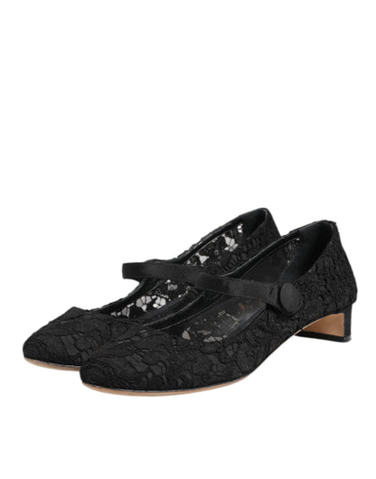Dolce & Gabbana Black Vally Taormina Floral Lace Pumps Shoes