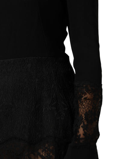 Dolce & Gabbana Black Floral Lace Trim Sheath A-line Dress