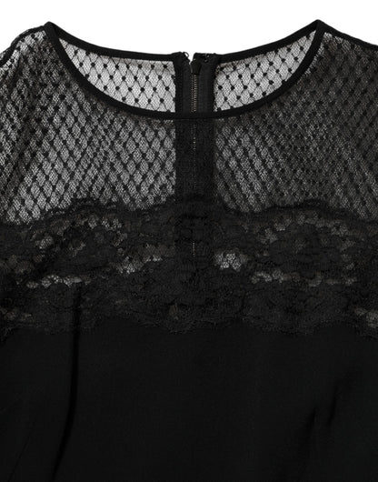 Dolce & Gabbana Black Floral Lace Trim Sheath A-line Dress