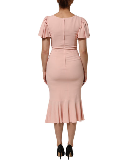 Dolce & Gabbana Pink Viscose Short Sleeves Sheath Midi Dress