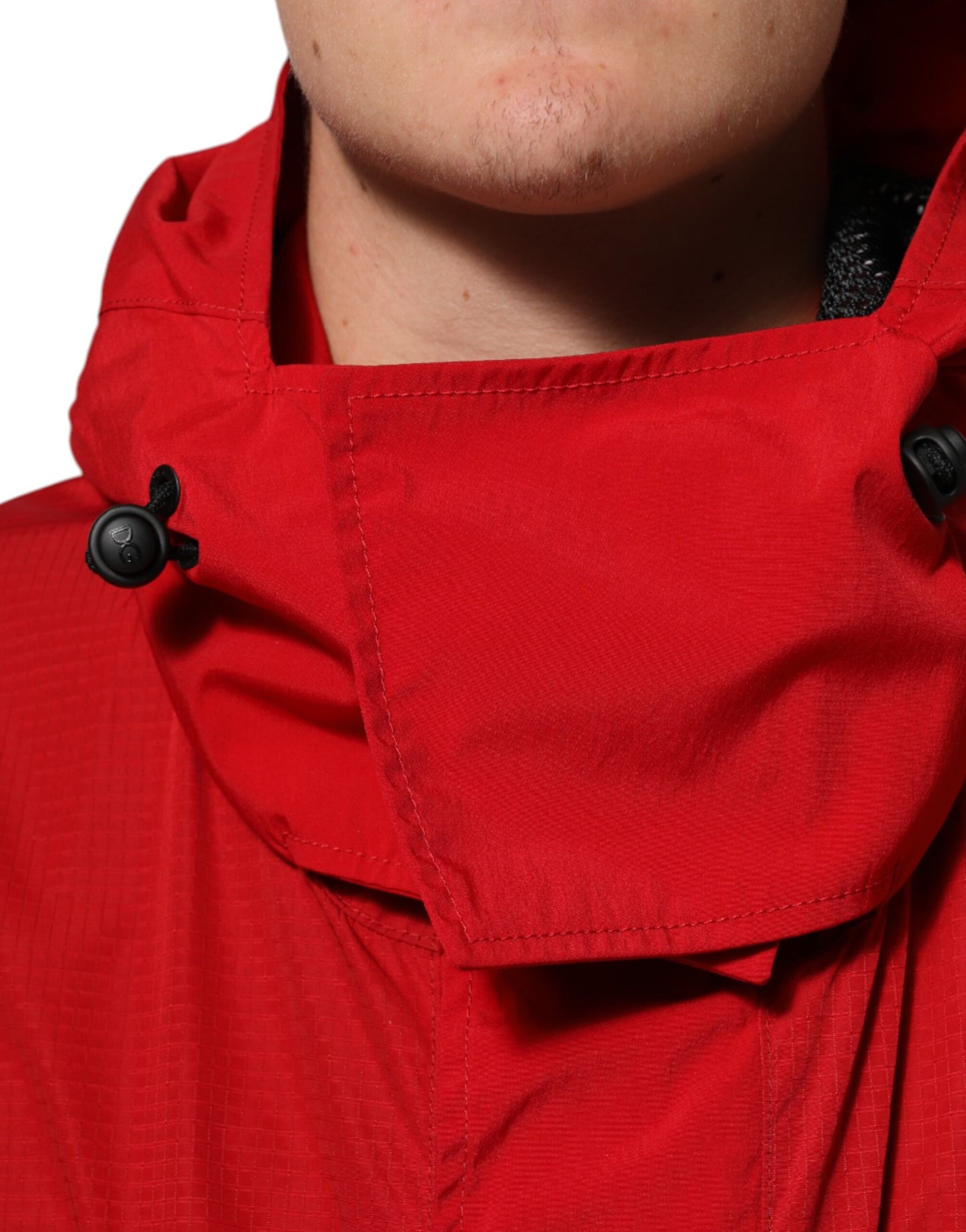 Dolce & Gabbana Red Nylon Hooded Men Full Zip Parka Jacket