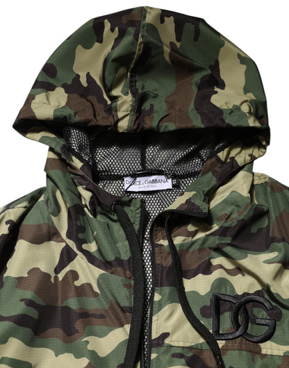 Dolce & Gabbana Green Camouflage Hooded Sweatshirt Jacket