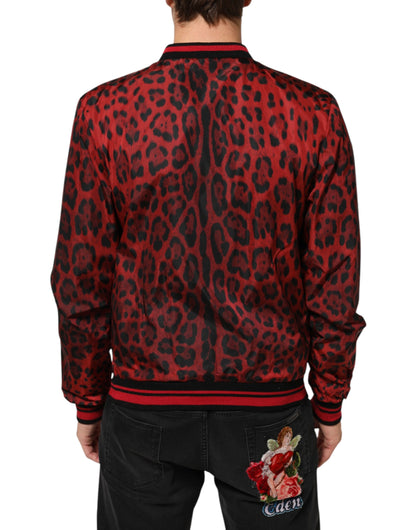 Dolce & Gabbana Red Leopard Print Full Zip Bomber Men Jacket