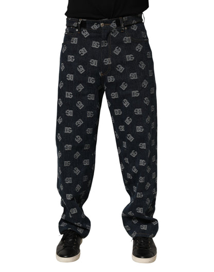Dolce & Gabbana Blue Logo Print Straight Denim Men Jeans