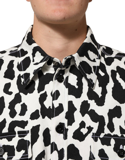 Dolce & Gabbana Black White Leopard Denim Blouson Sweater
