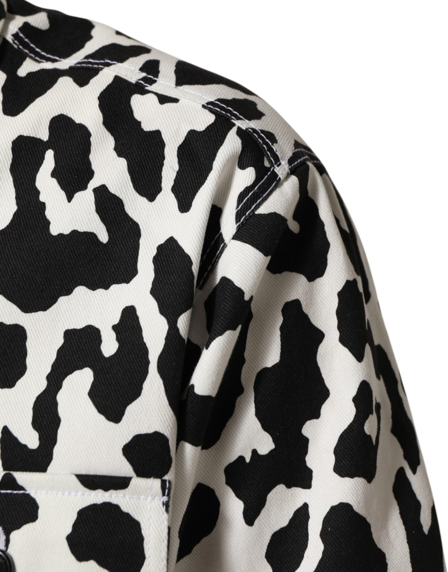 Dolce & Gabbana Black White Leopard Denim Blouson Sweater