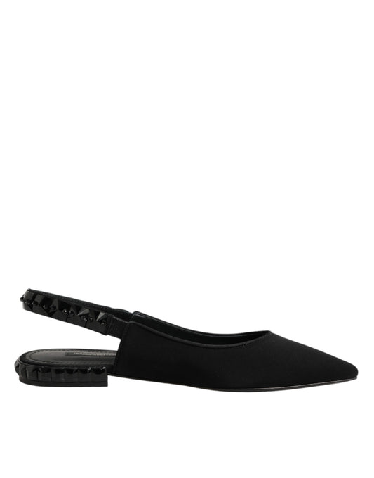 Dolce & Gabbana Black Crystal Charmeuse Slingback Shoes