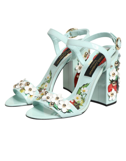 Dolce & Gabbana Mint Green Floral Studs Heels Sandals Shoes