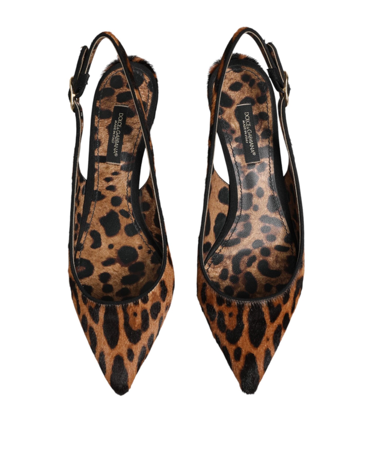 Dolce & Gabbana Brown Leopard Calfskin Fur Slingbacks Shoes