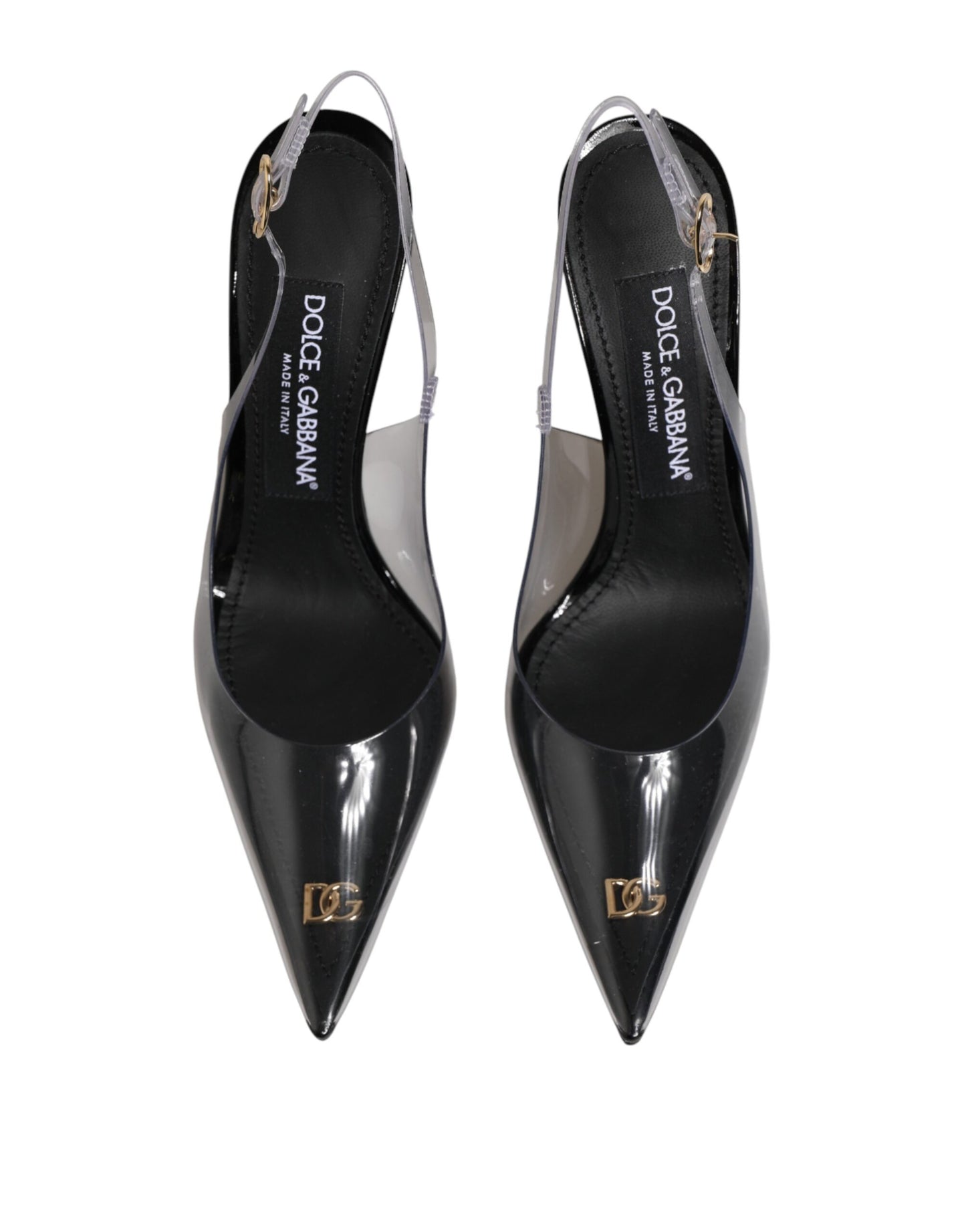 Dolce & Gabbana Black Leather Clear PVC Slingback Pumps Shoes