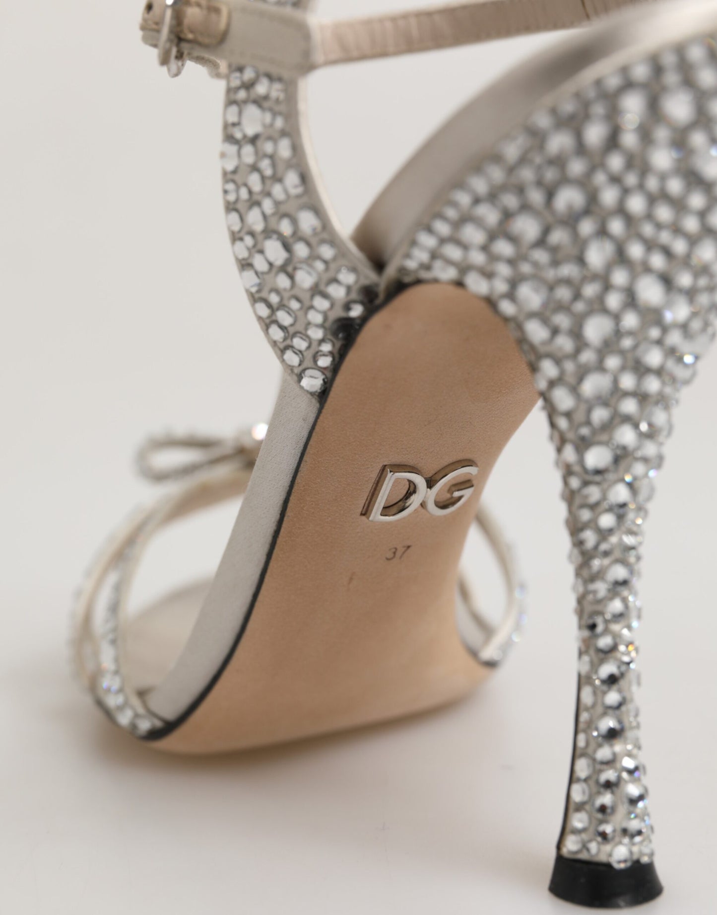 Dolce & Gabbana Silver Strass Ankle Strap Heels Sandals Shoes
