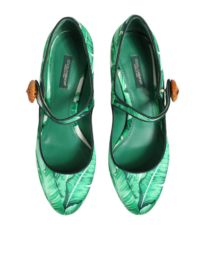 Dolce & Gabbana Green Silk MARY JANES Leaf Sandals Shoes