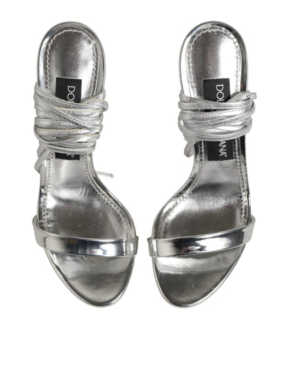 Dolce & Gabbana Silver Strappy High Heels Sandals Shoes