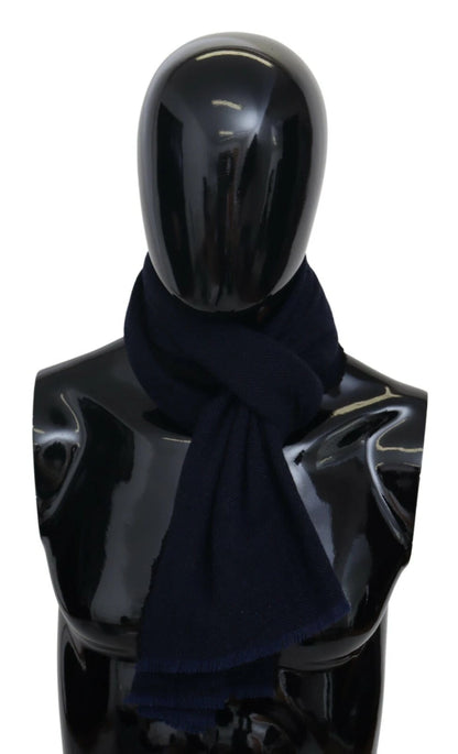 M Missoni Dark Blue Wool Unisex Neck Wrap Fringes Logo Scarf