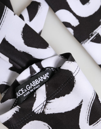 Dolce & Gabbana Black White DG Logo Elbow Length Mitten Gloves