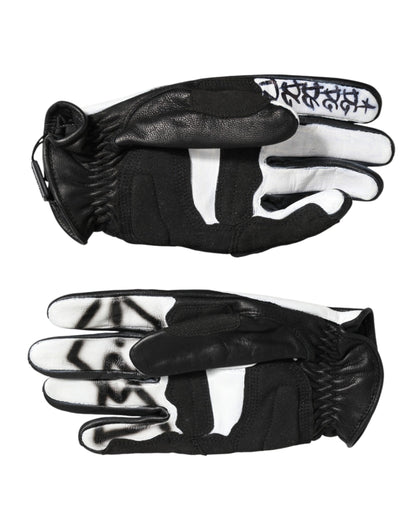 Dolce & Gabbana Gloves Black White Crystal Wrist Length Mitten  Gloves