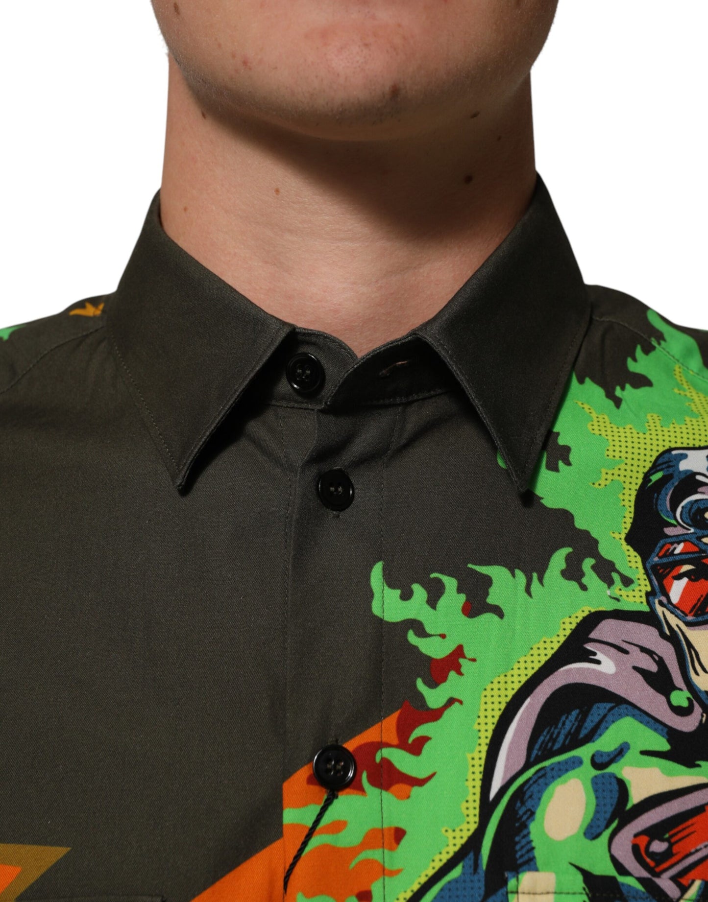 Dolce & Gabbana Brown Superhero Print Button Down Shirt