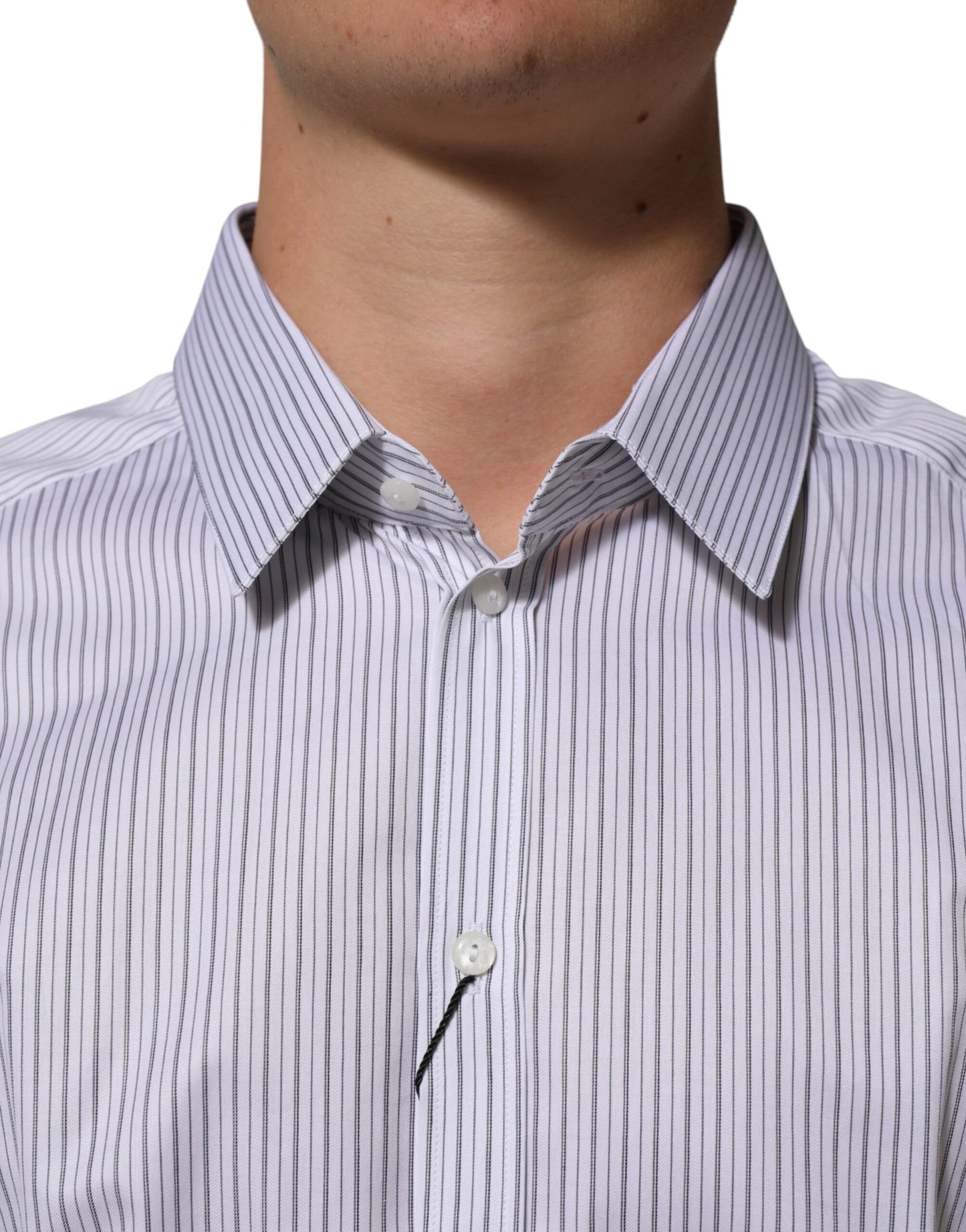 Dolce & Gabbana White Stripes Long Sleeves GOLD Dress Shirt