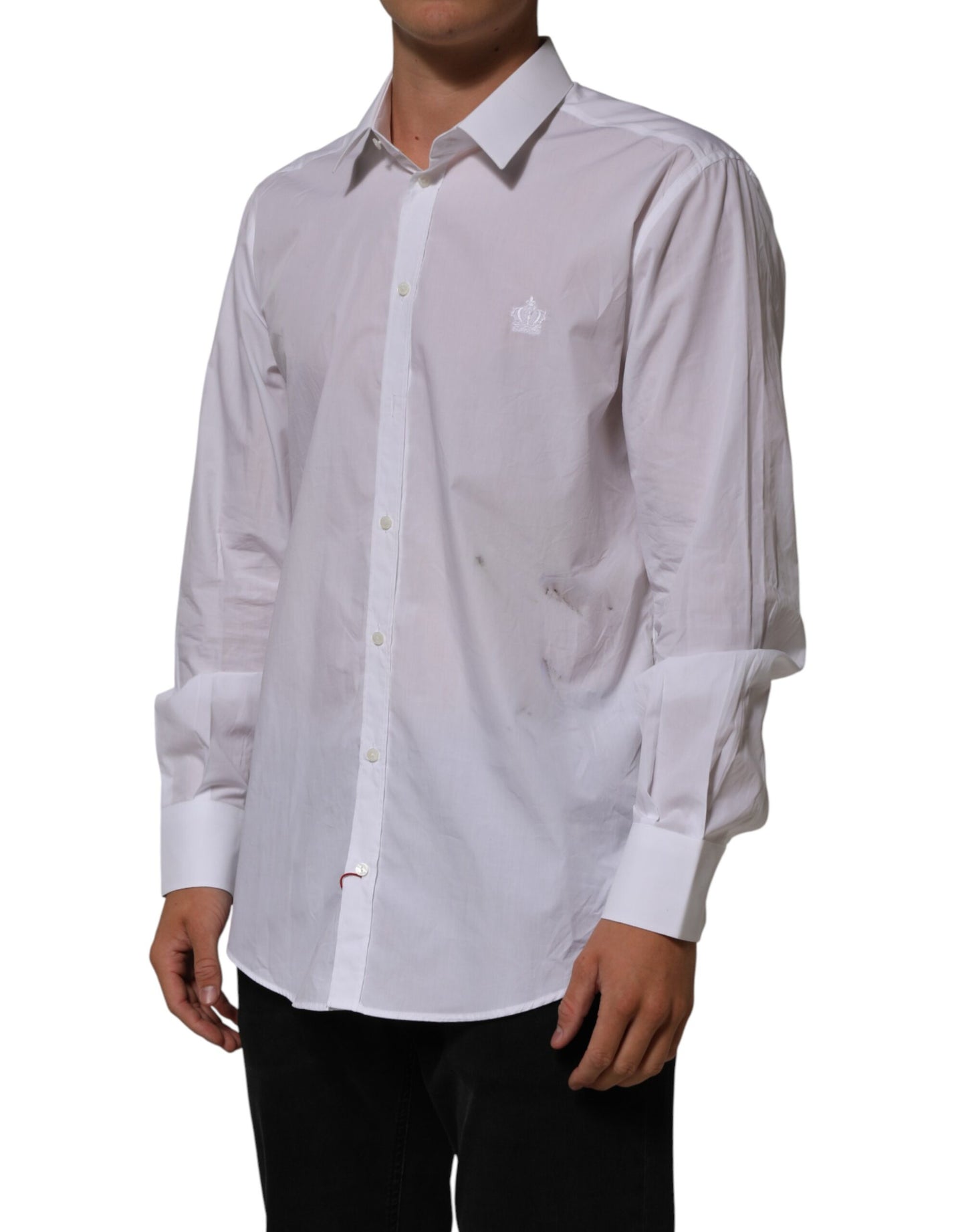 Dolce & Gabbana White Cotton Collared Men MARTINI Dress Shirt