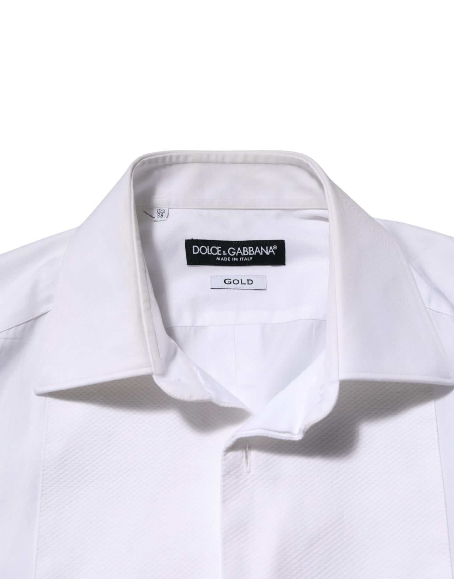 Dolce & Gabbana White Cotton Collared Bib GOLD Dress Shirt