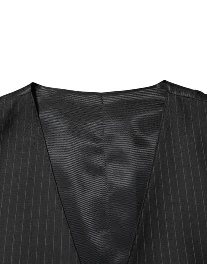 Dolce & Gabbana Black Wool Men Dress Formal Waistcoat Vest