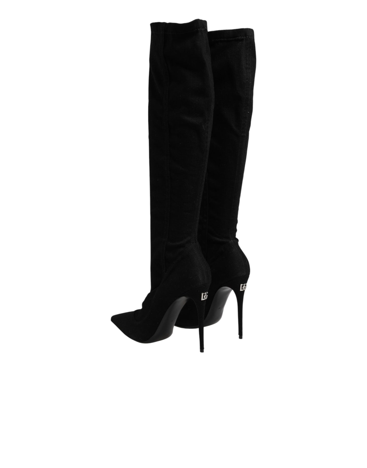 Dolce & Gabbana Black Cotton Stretch High Heels Boots Shoes