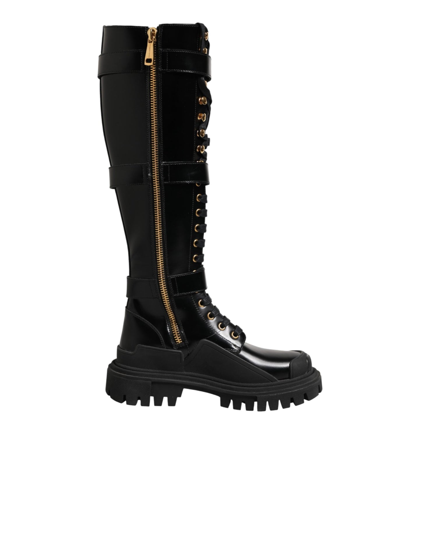 Dolce & Gabbana Black Buckle Embellished Knee High Boots Shoes