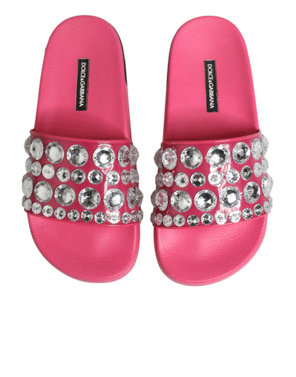 Dolce & Gabbana Pink Crystal Slides Sandals Beachwear Shoes