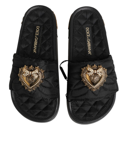 Dolce & Gabbana Black Devotion Matelassé Leather Slides Shoes