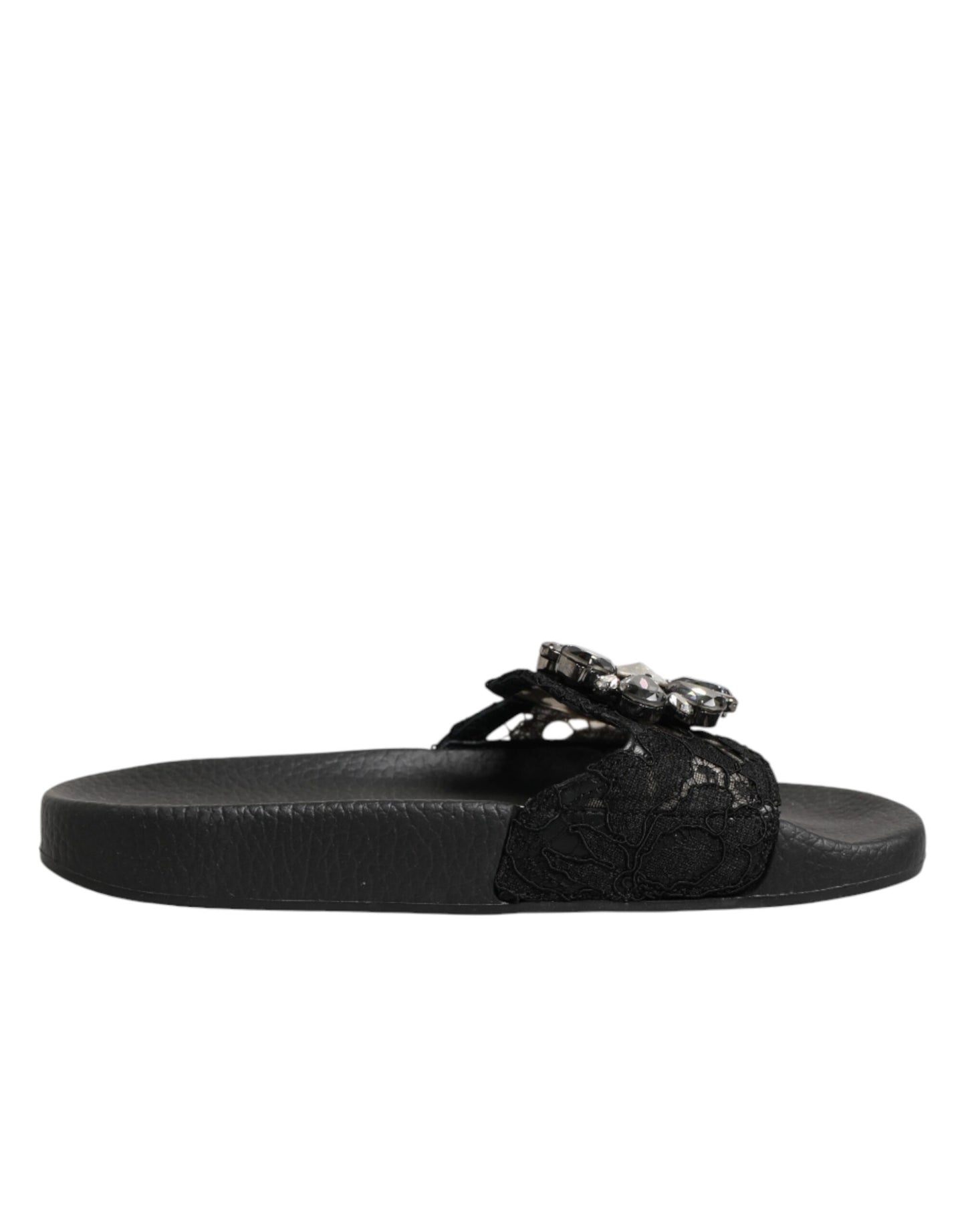 Dolce & Gabbana Black Devotion Matelassé Leather Slides Shoes